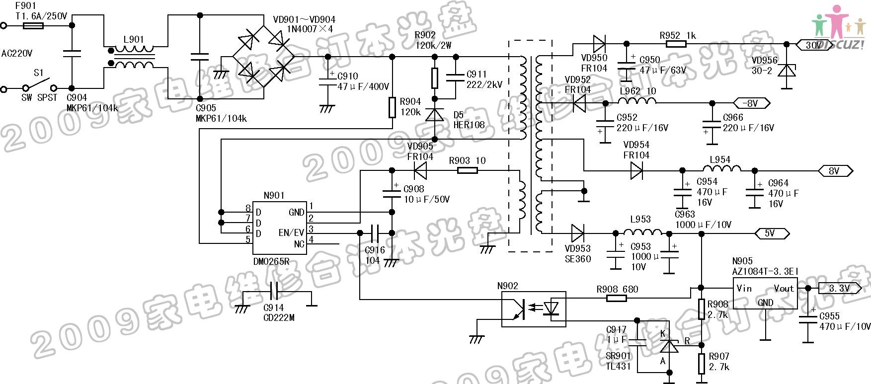 康佳hb610c数字机顶盒电源原理图.jpg_电路图分享 康佳hb610c数字机顶盒电源原理图.jpg